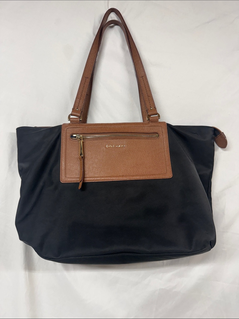 Cole Haan Black Tote with Brown Leather Trim